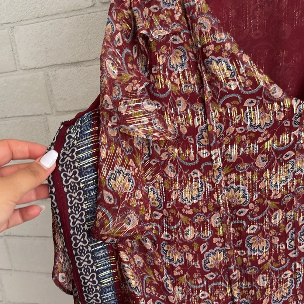Ramy Brook Burgundy Gold Paisley Print Flowy Blouse - Picture 4 of 5